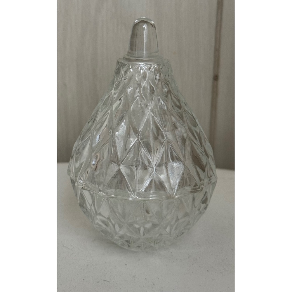Vintage Clear Pressed Glass Pear Trinket Dish Diamond Point Lidded Jewelry Box